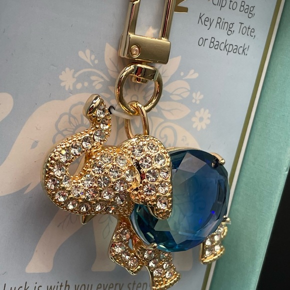 NIB TRUE TO FORM Elephant Handbag Charm Keychain Blue Crystal - Picture 3 of 3